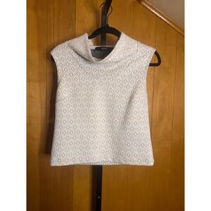 Cut25 by Yigal Azrouel Cream Black Geometric Diamond Funnel Neck Sleeveless Top